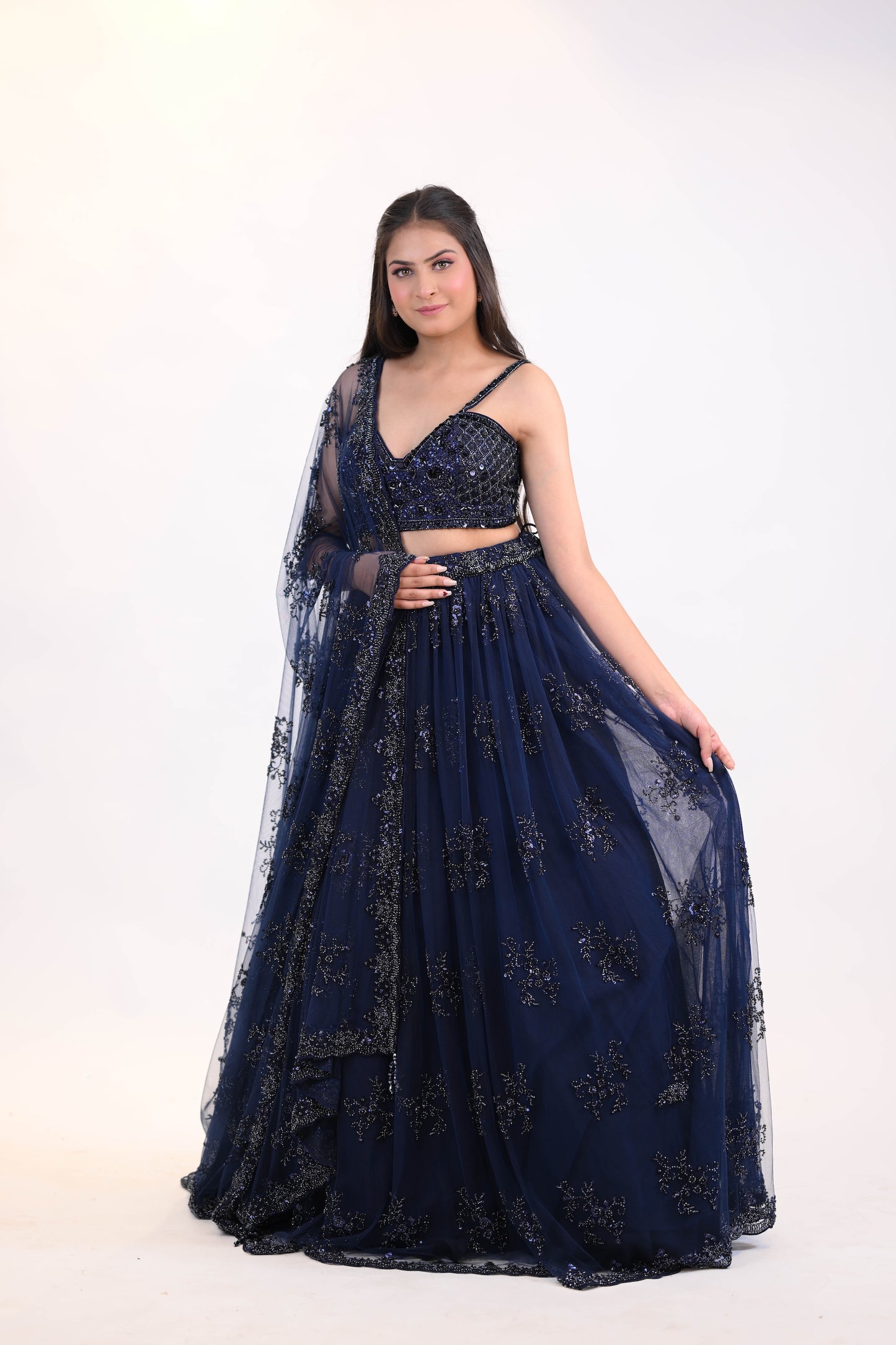 Navy Blue Sequin Lehenga