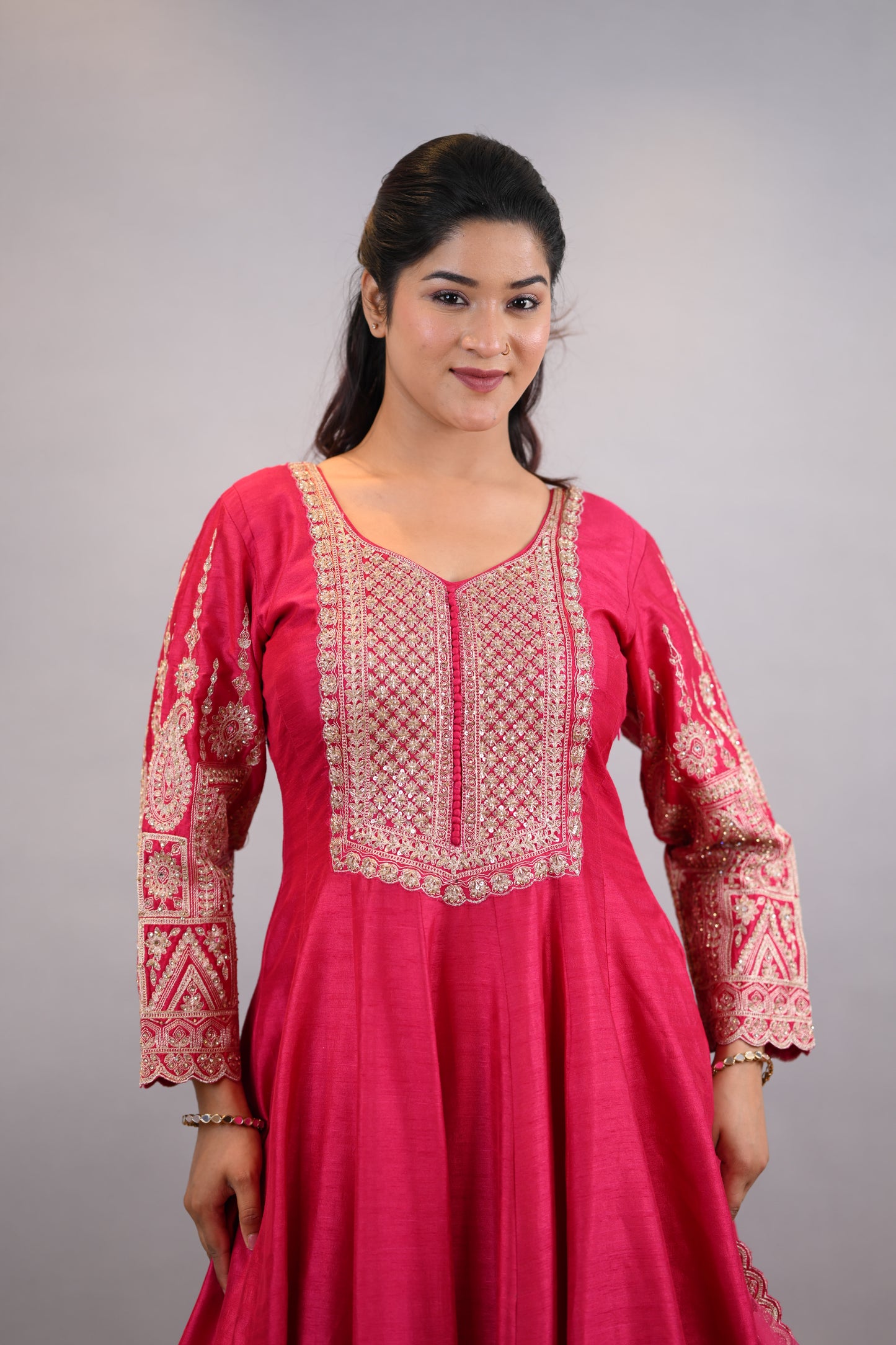 Anarkali Suit:-Traditional Pink Embellished Anarkali Dress with Dupatta