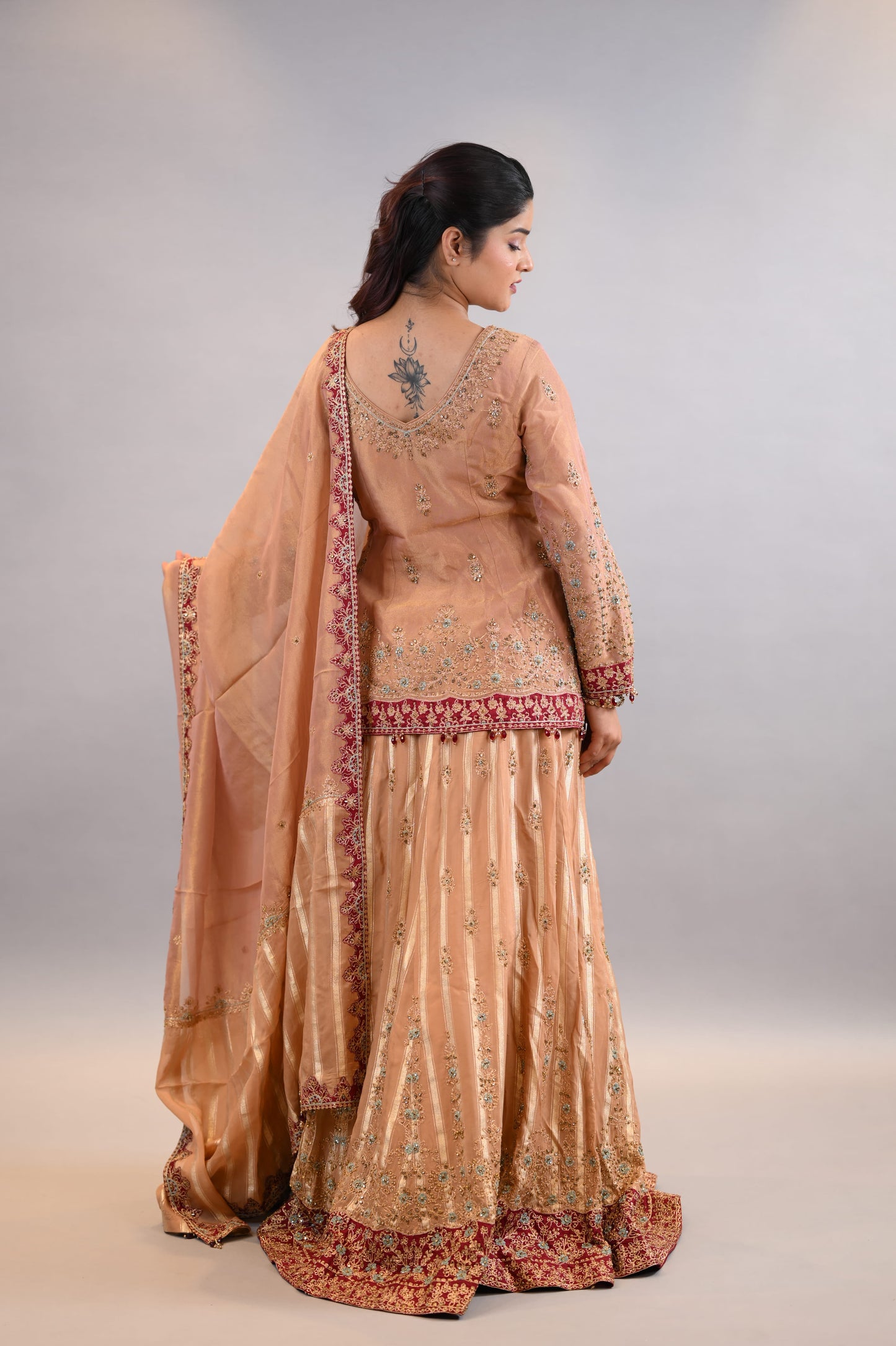 Lehenga Set Soft Peach Traditional Embroidered Straight Shirt with Dupatta