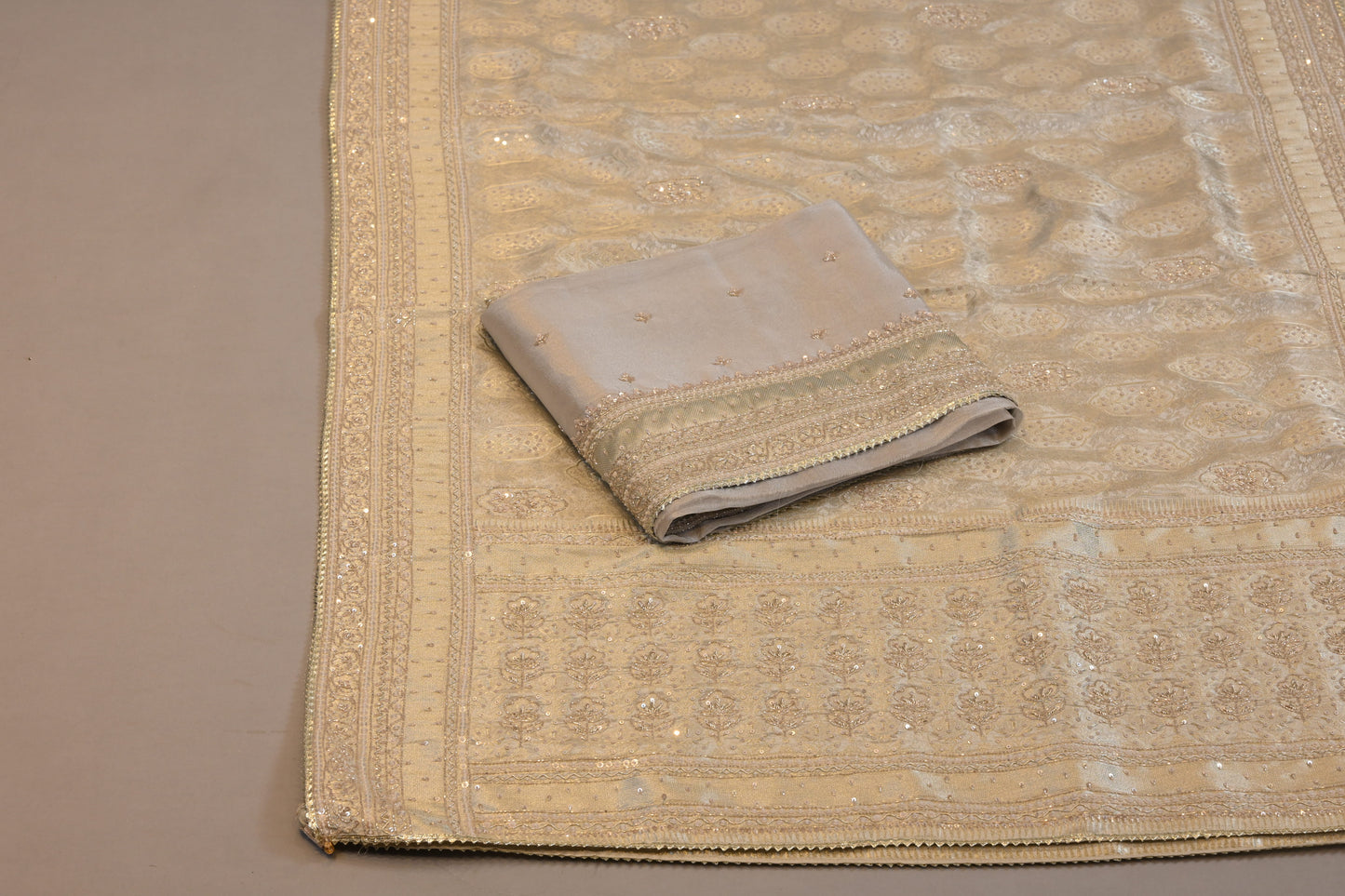 Elegant Cream Organza Dupatta with Intricate Thread & Sequin Work suit