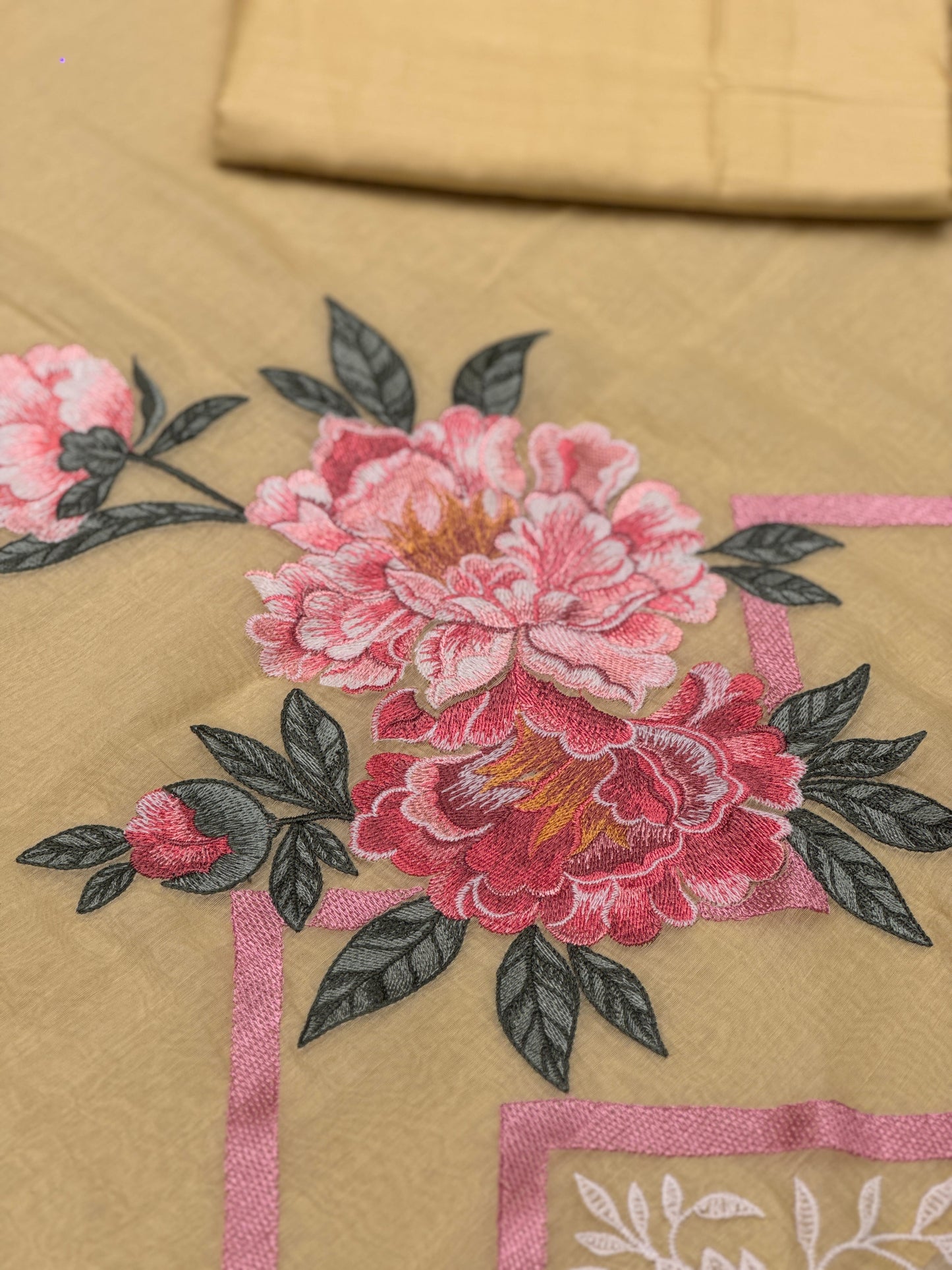Floral Suit with Embroidered Neckline & Printed Dupatta