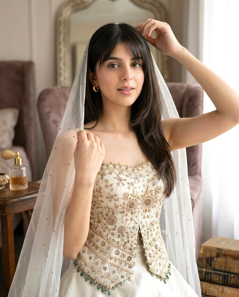 Floral Zari Embroidered Occasion Wear Lehenga set