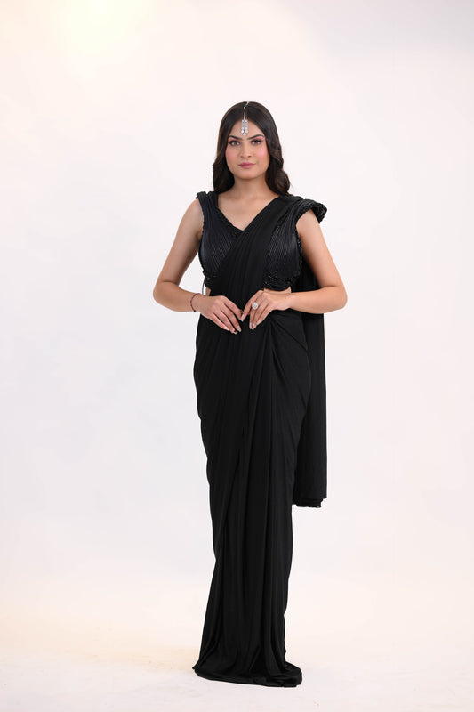 Midnight Elegance – Black Embellished Saree