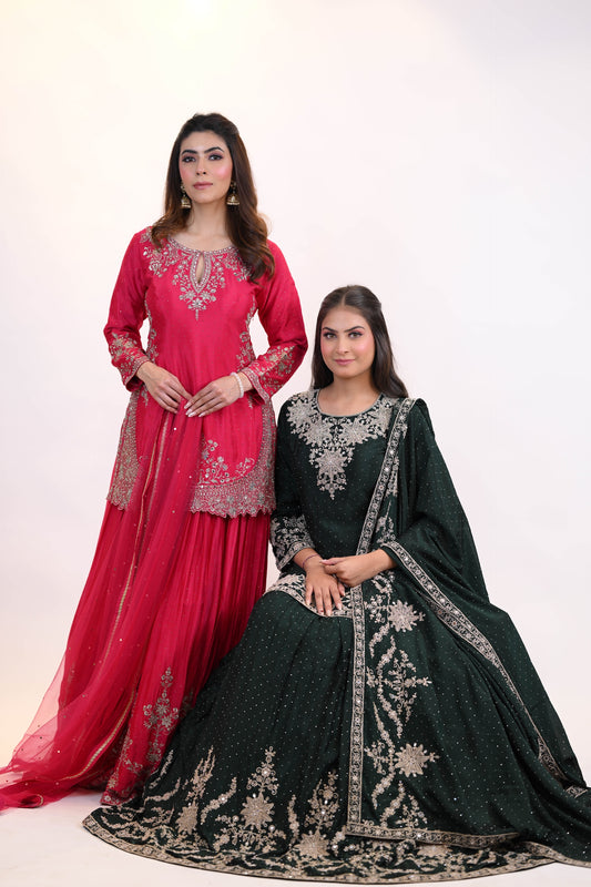 Emerald Grace – Dark Green Embroidered Lehenga