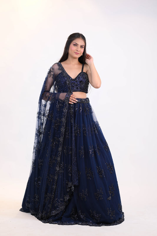 Navy Blue Sequin Lehenga