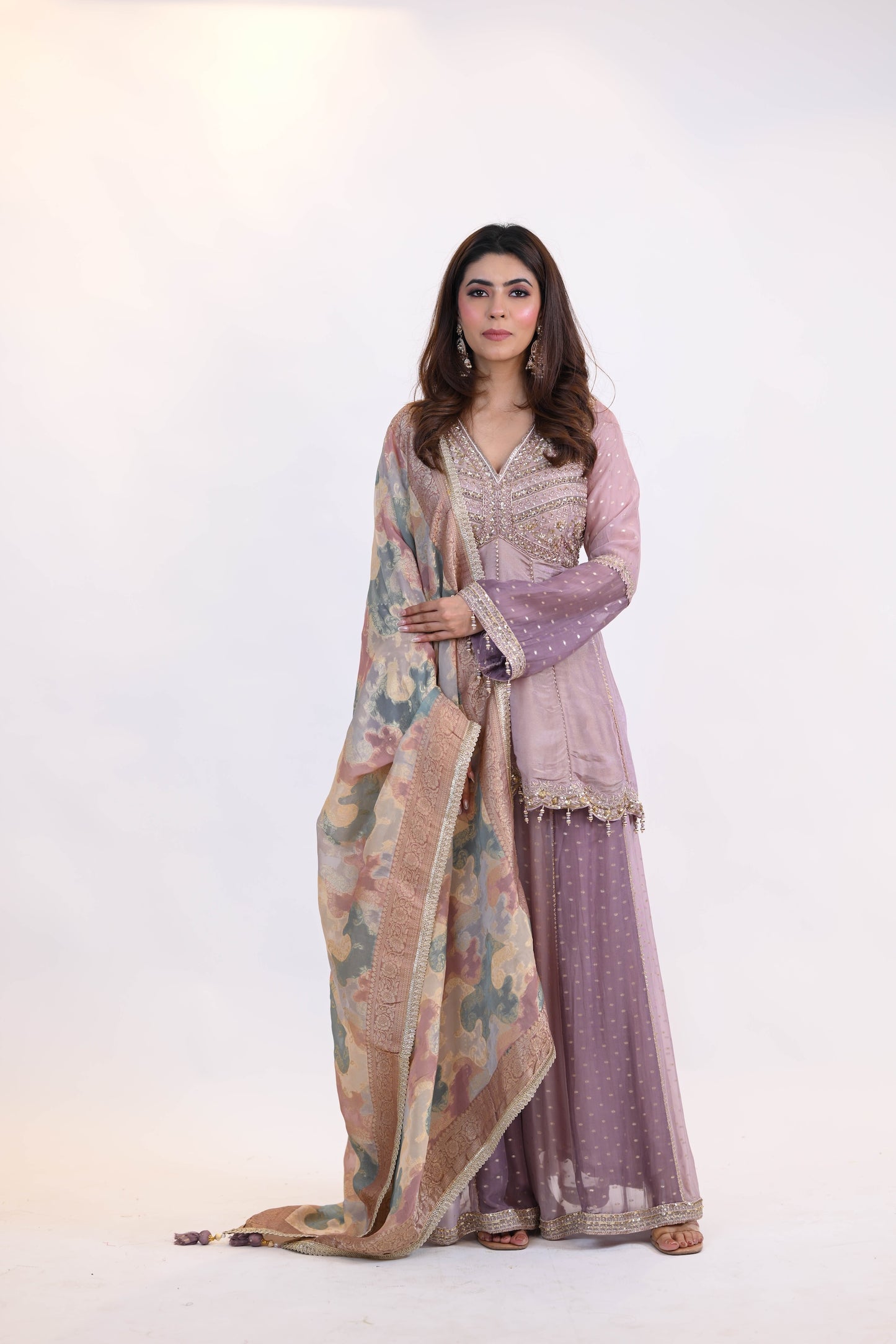 Lavender Bloom – Embroidered Sharara Set