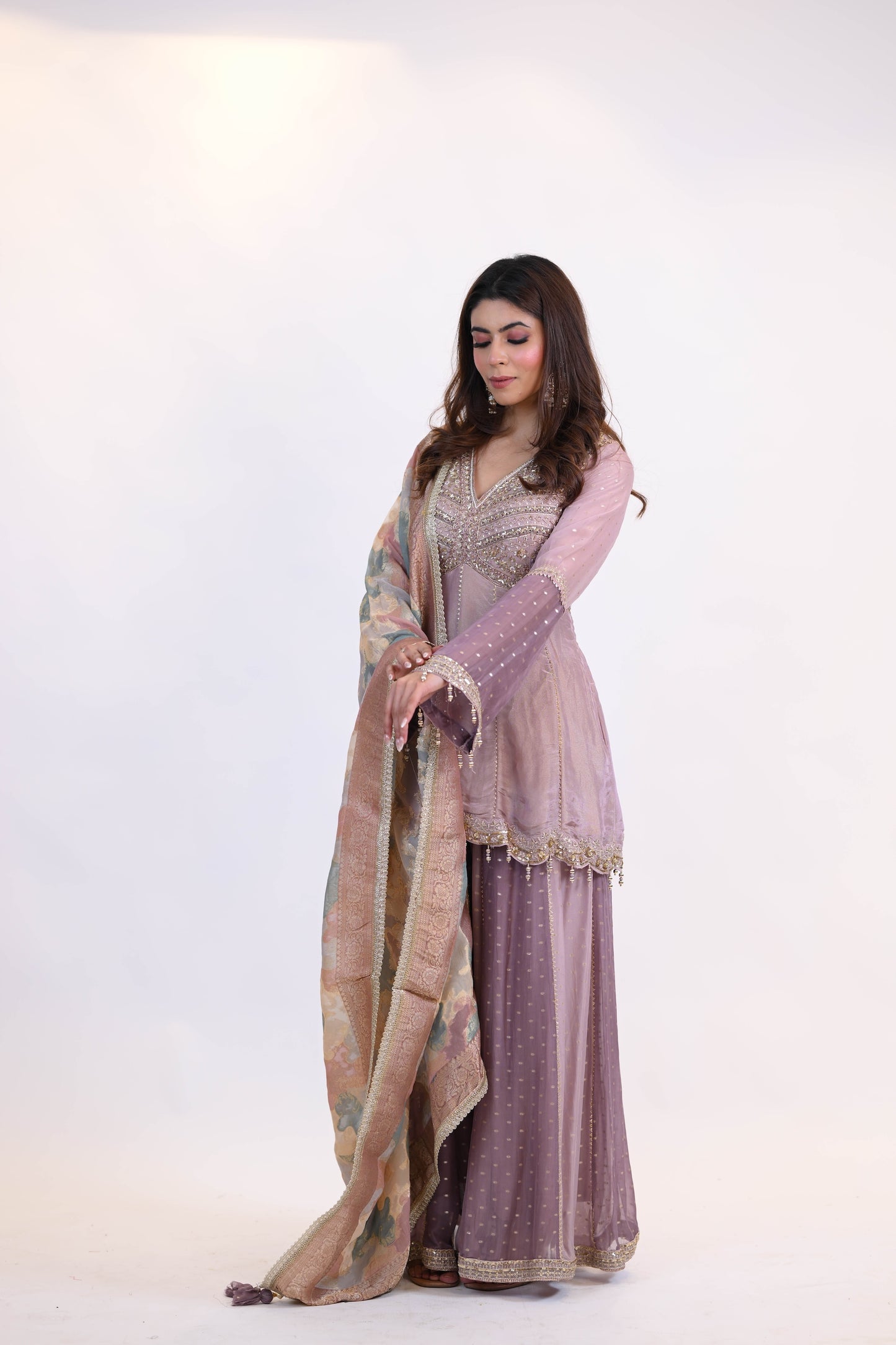 Lavender Bloom – Embroidered Sharara Set