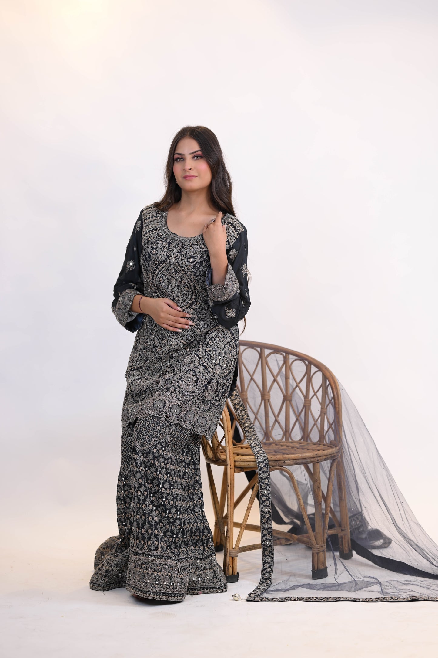 Midnight Grace – Charcoal Grey Embroidered Suit