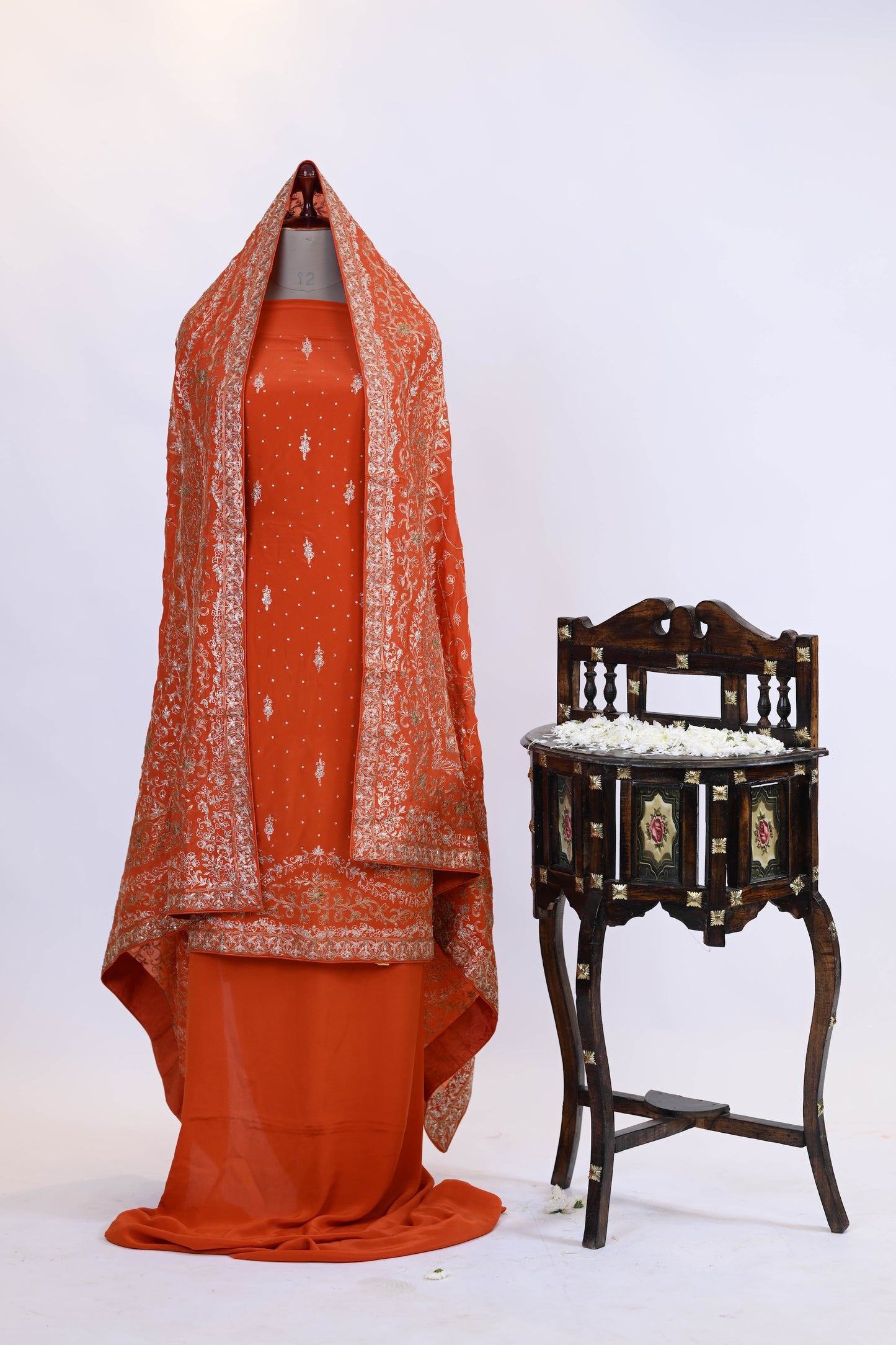Rust orange Embroidered Suit Dupatta