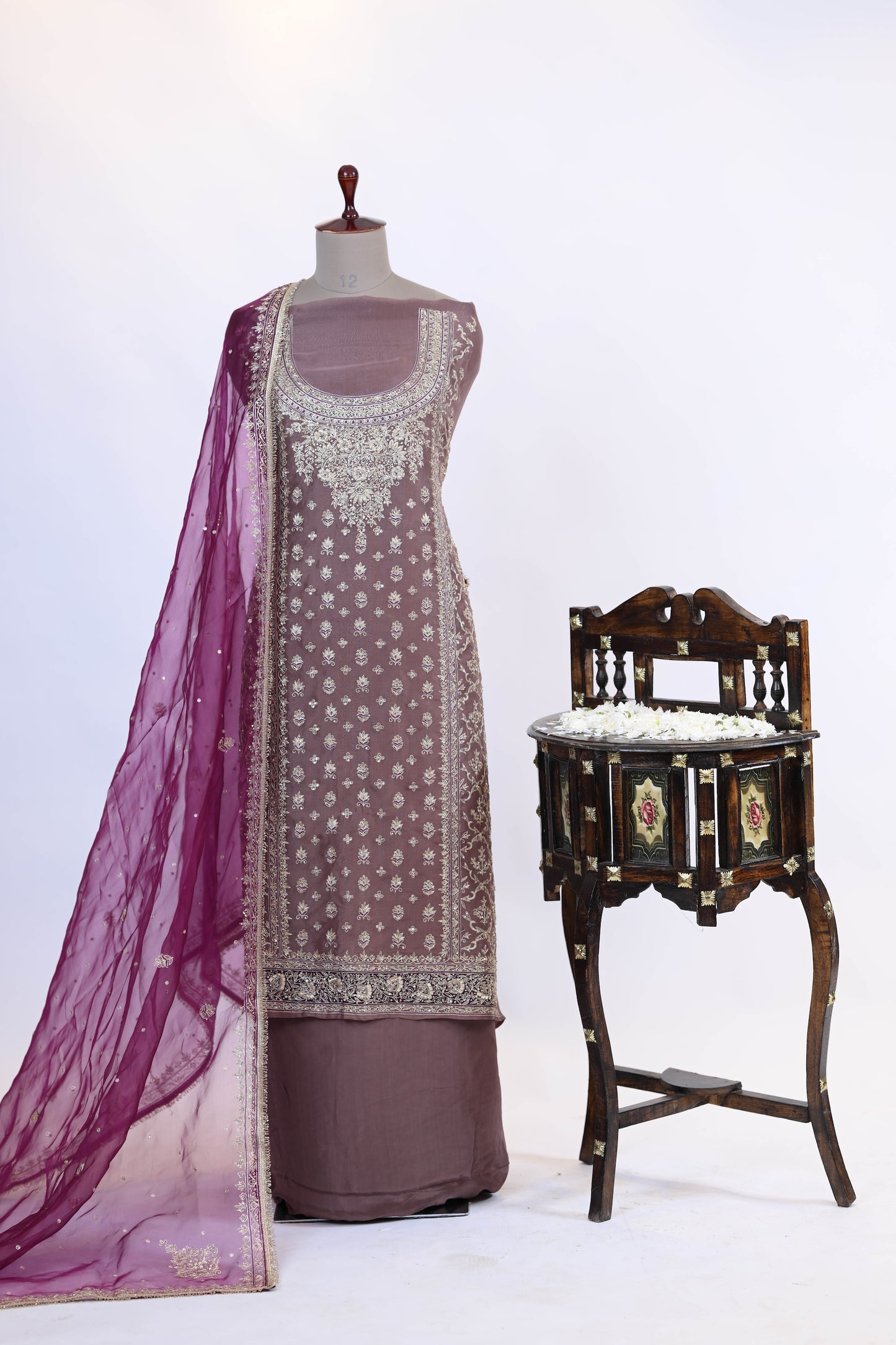 Wine/Plum contrast Dupatta Embroidered Suit Dupatta