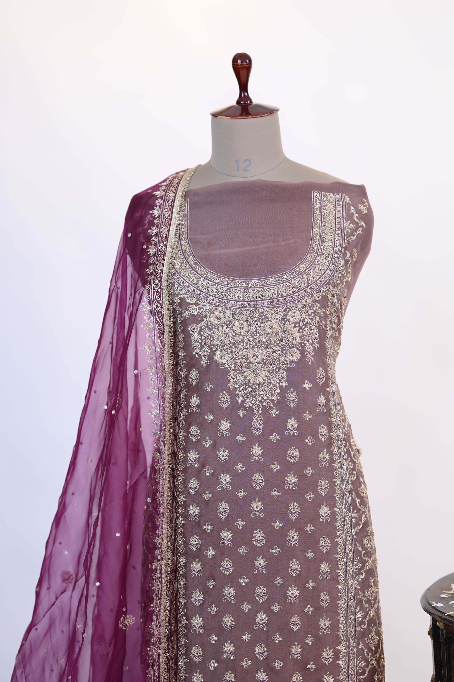 Wine/Plum contrast Dupatta Embroidered Suit Dupatta