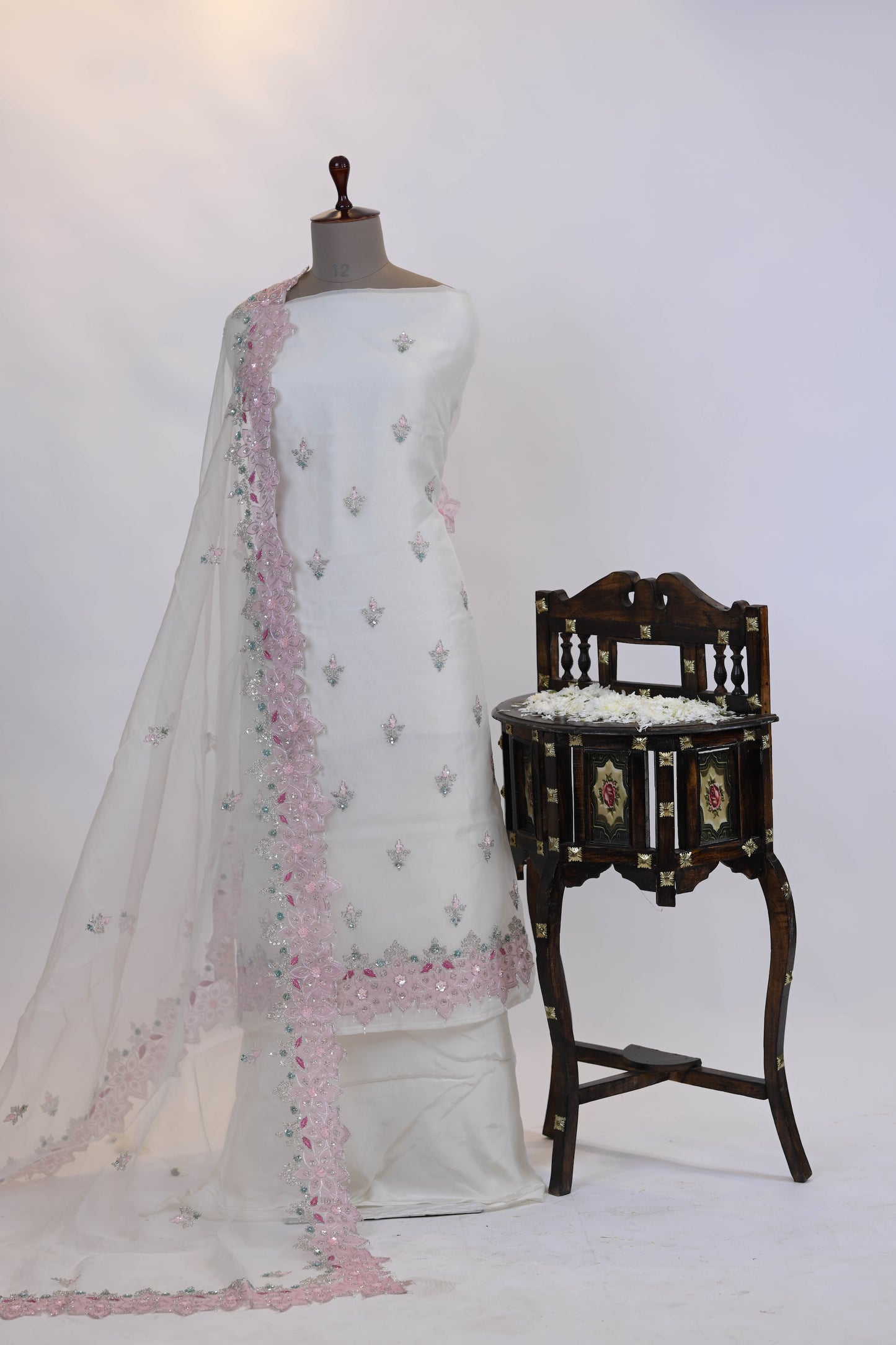 Ethereal Ivory Embroidered Suit Dupatta