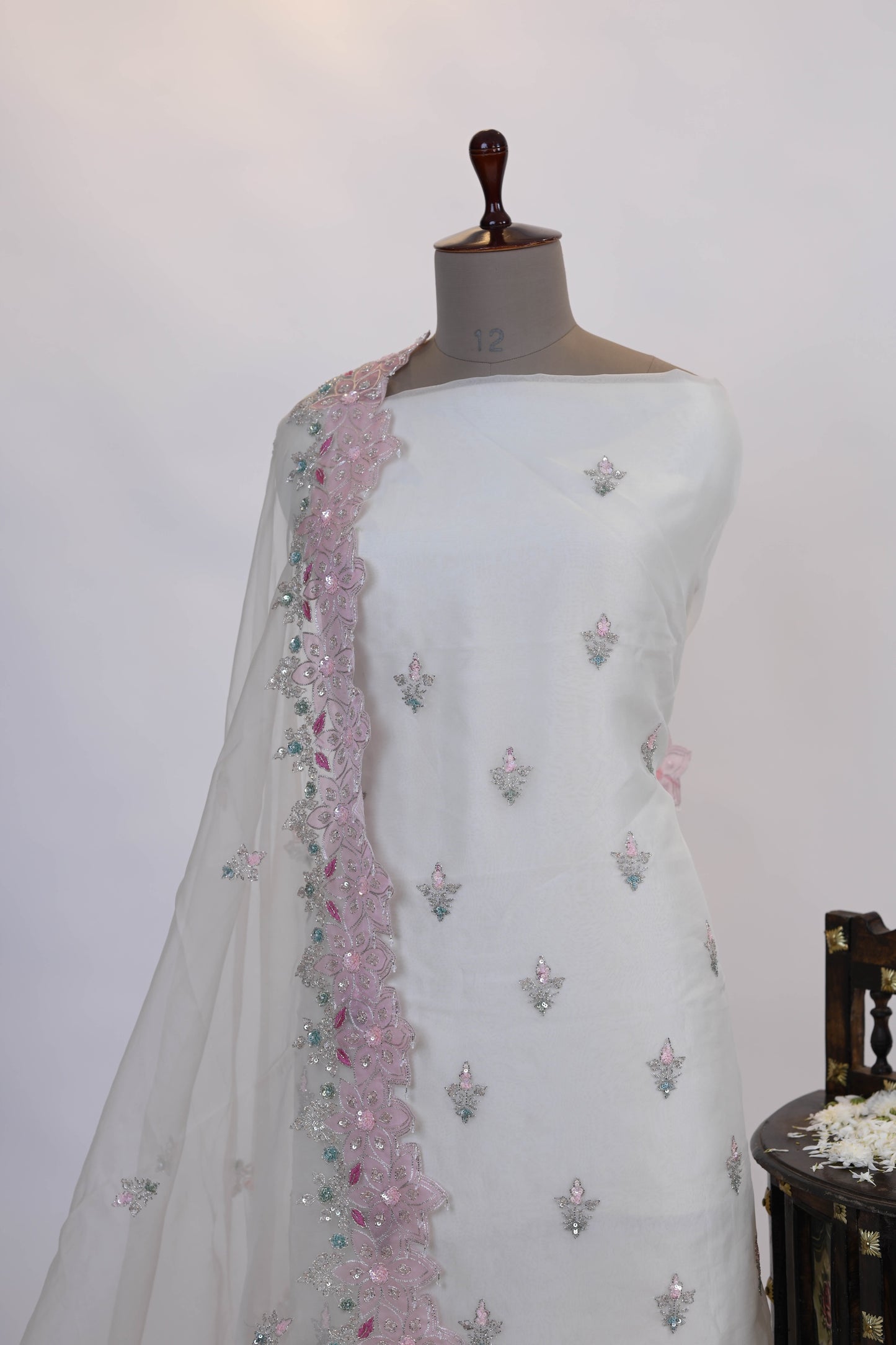 Ethereal Ivory Embroidered Suit Dupatta