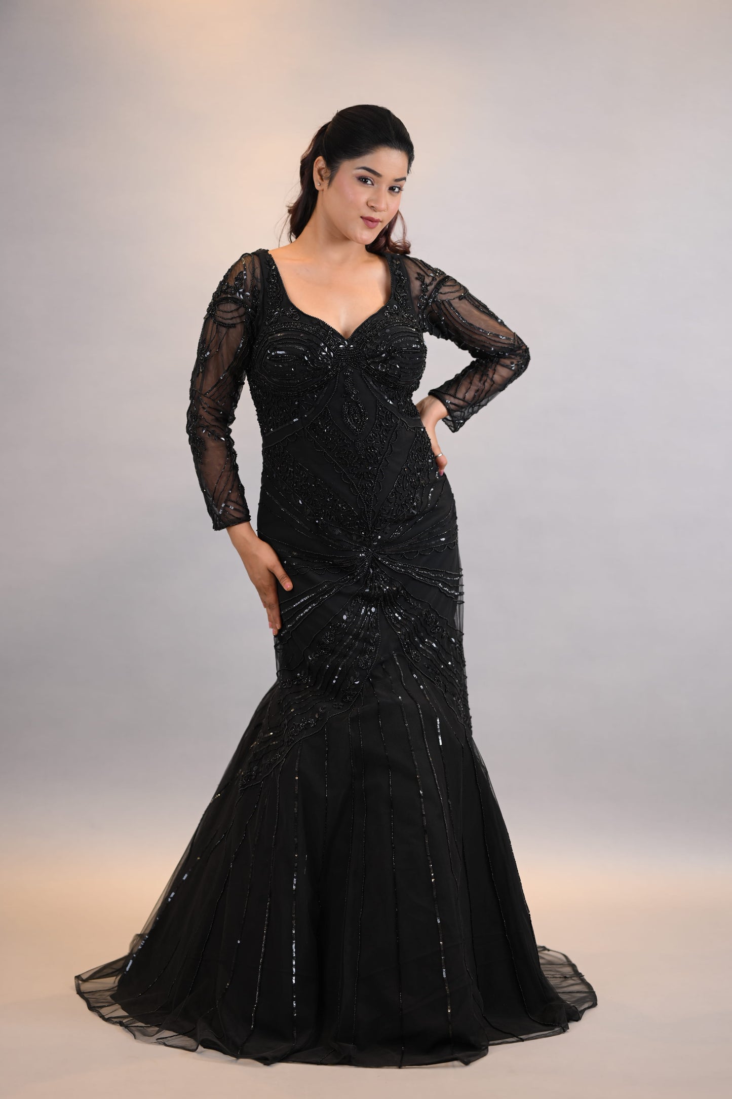 Black Gown: Black Embellished Mermaid Fit Designer Dress