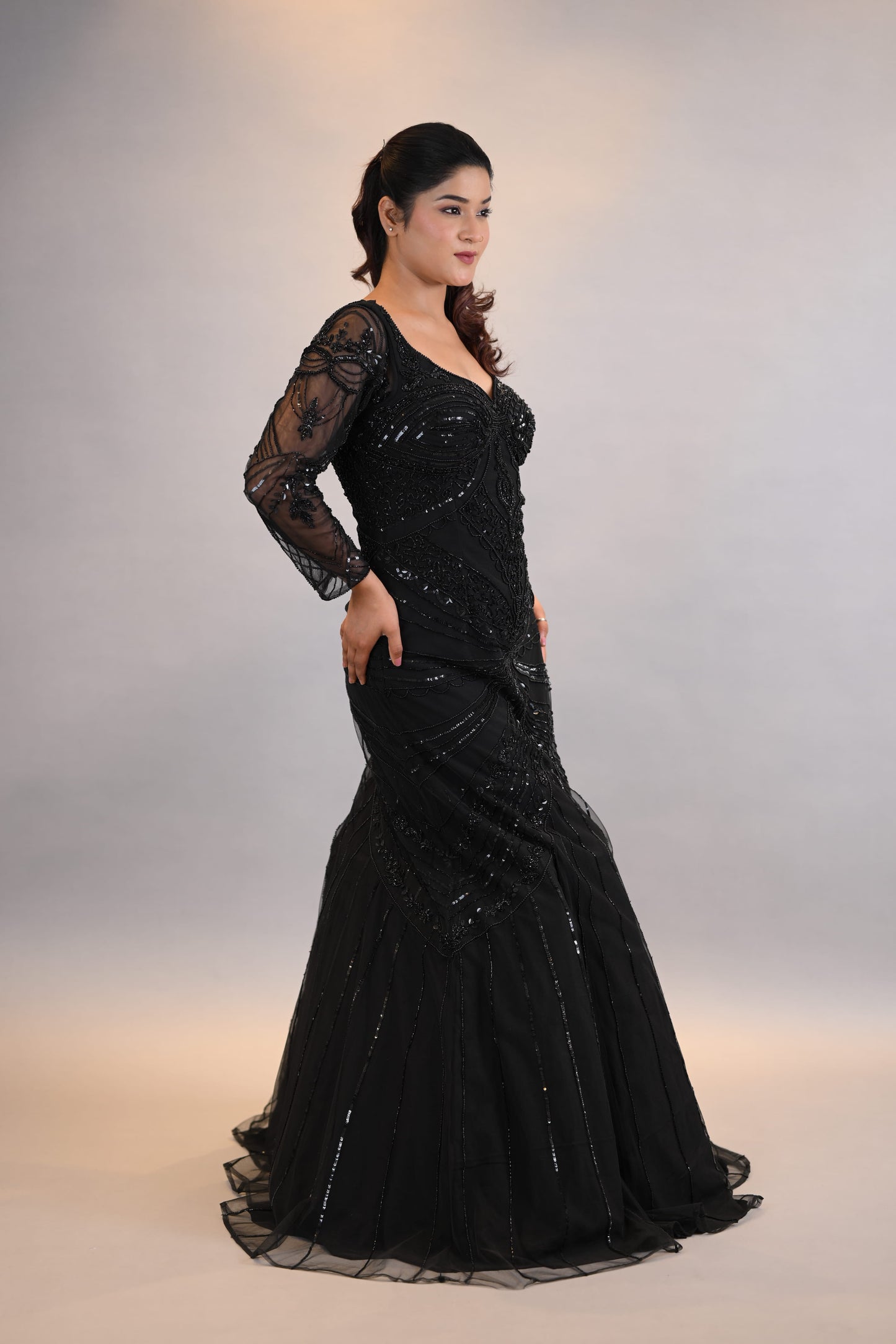 Black Gown: Black Embellished Mermaid Fit Designer Dress
