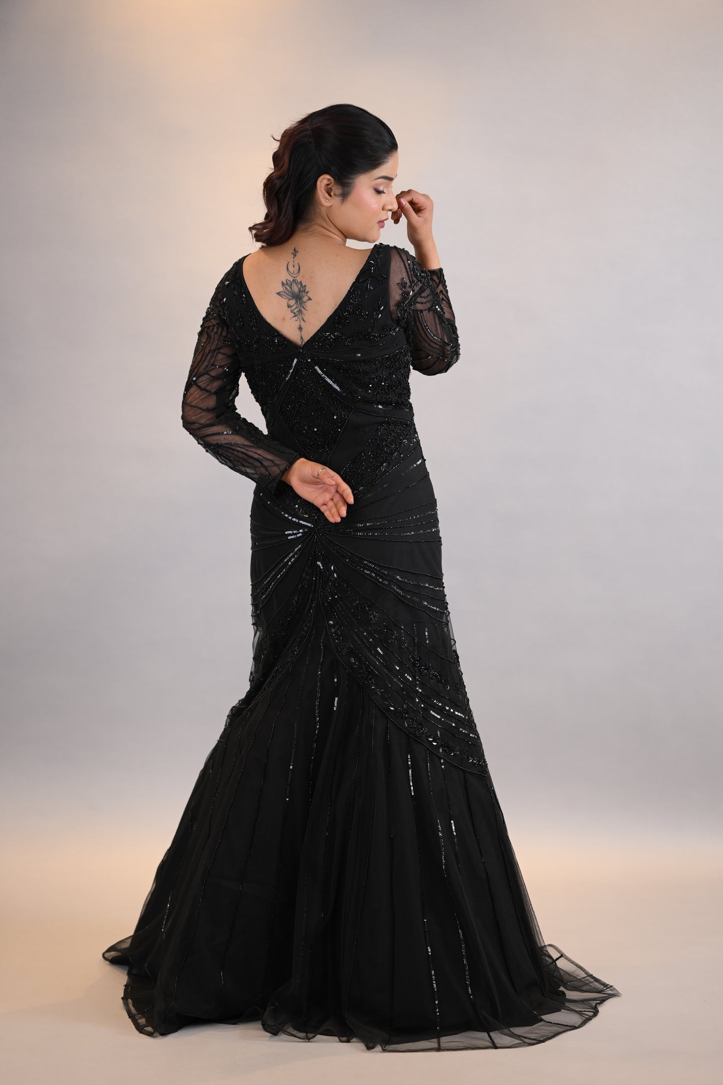 Black Gown: Black Embellished Mermaid Fit Designer Dress