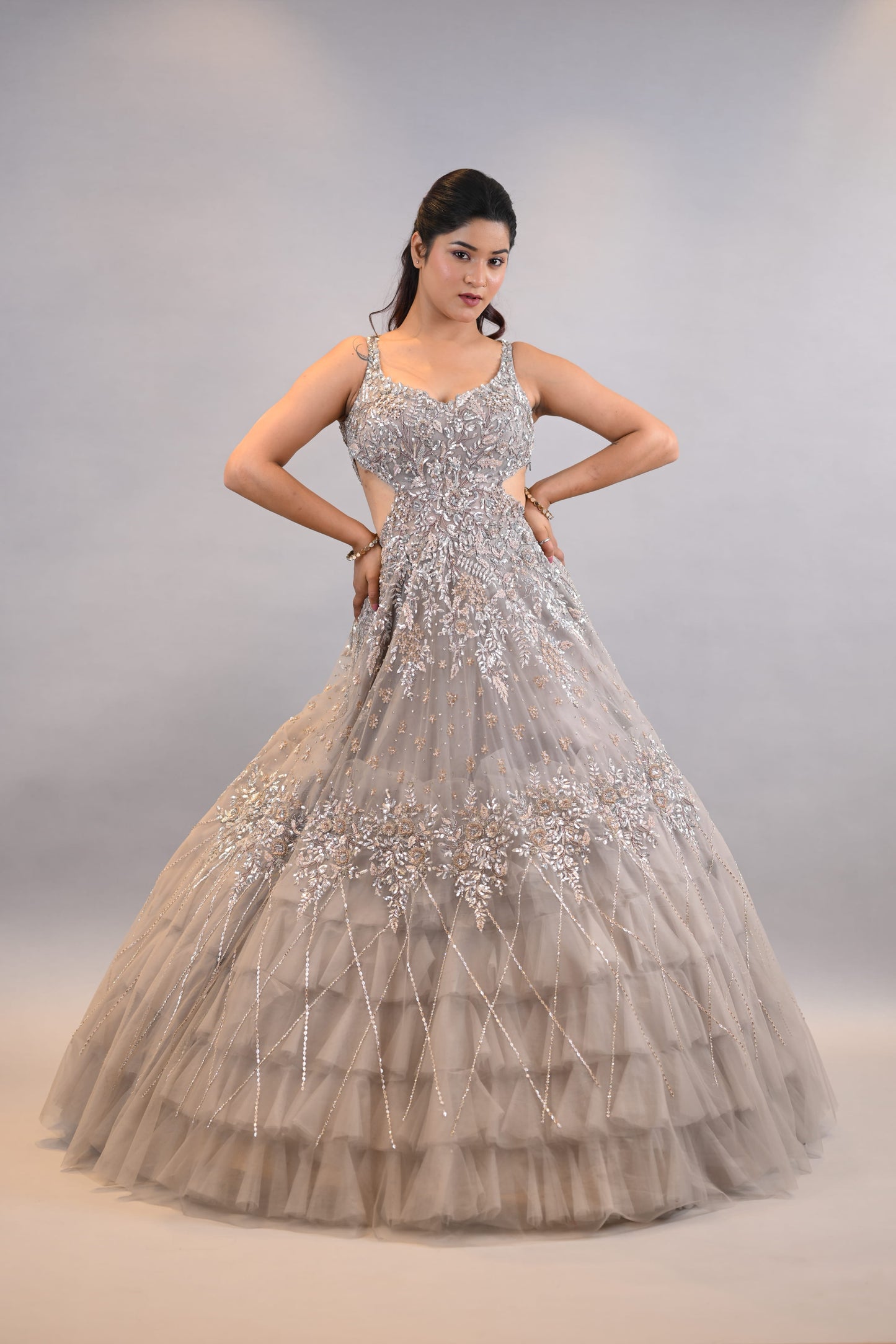 Gown – Hand-Embellished Tulle Flared Party Wear
