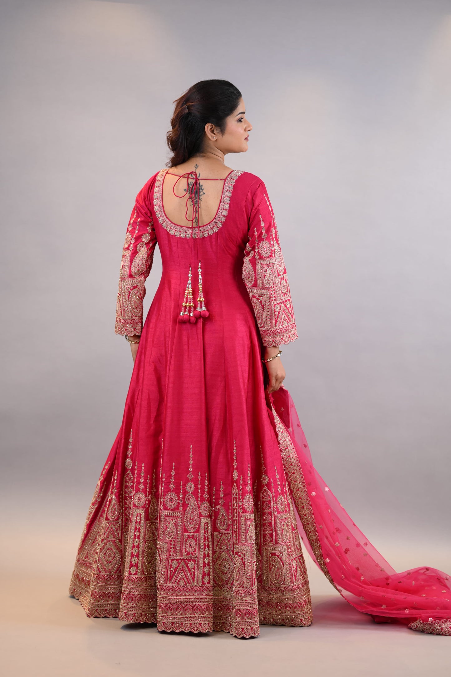 Anarkali Suit:-Traditional Pink Embellished Anarkali Dress with Dupatta