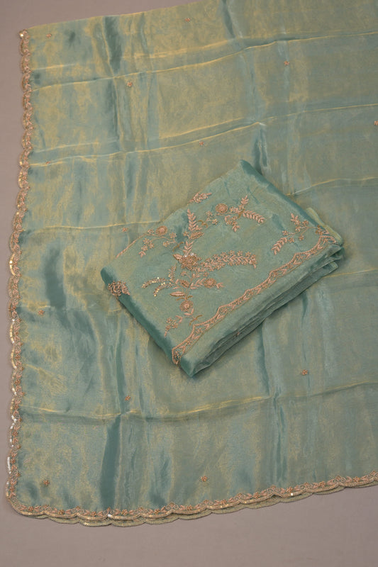 Aqua Green Suit Dupatta Embroidered Elegant Festive Ensemble