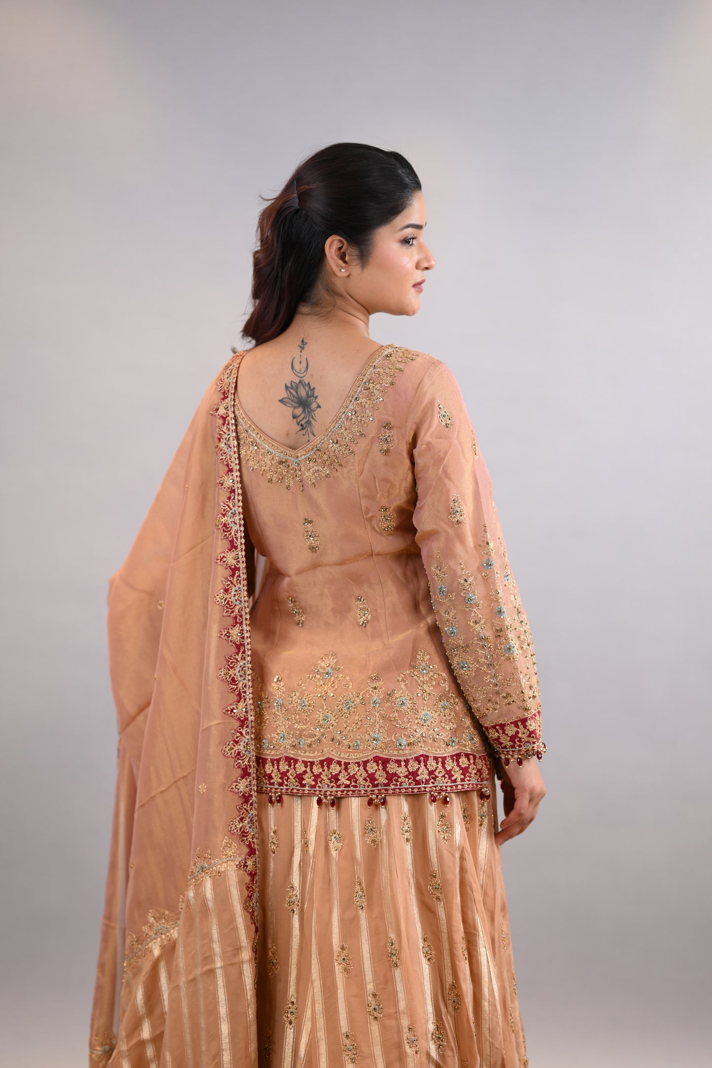 Lehenga  Set  Soft Peach Traditional Embroidered Straight Shirt with Dupatta