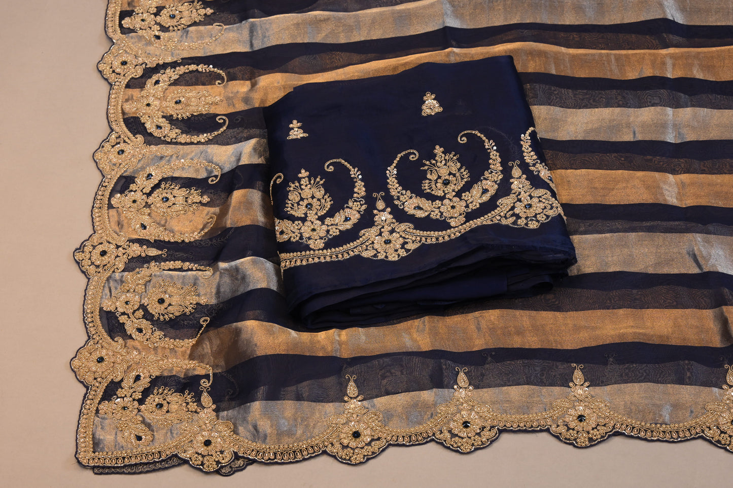 Navy Blue Suit dupatta  with Heavy Embroidered Border  shirt