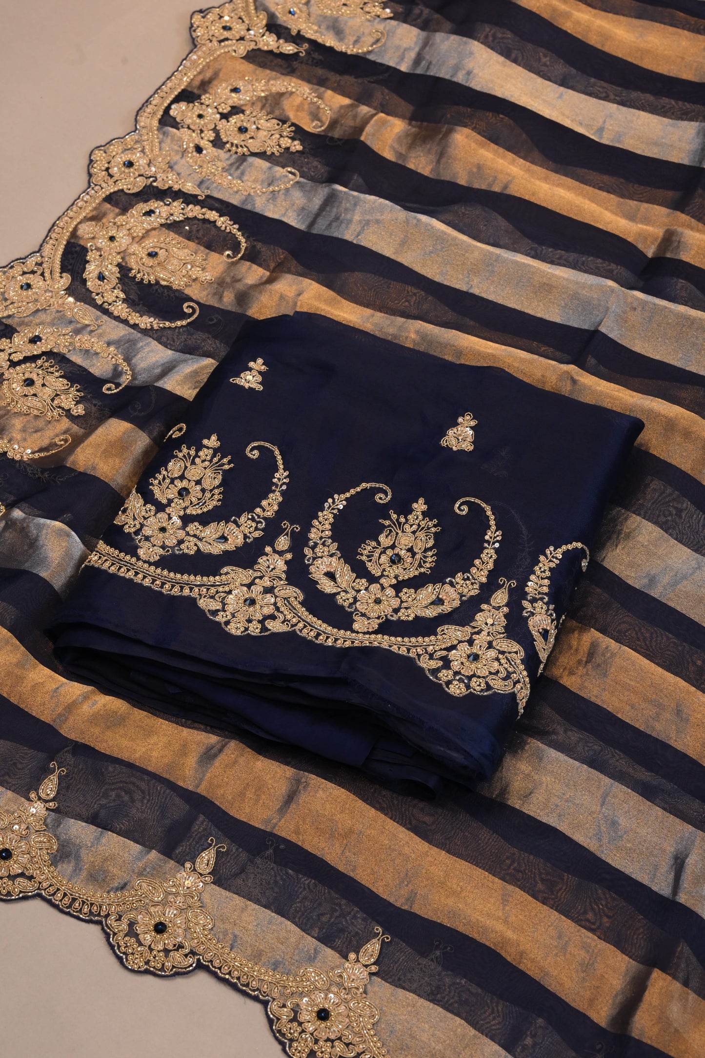 Navy Blue Suit dupatta  with Heavy Embroidered Border  shirt