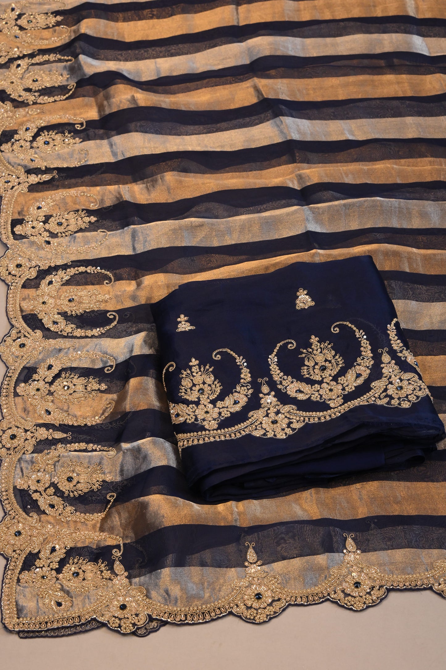 Navy Blue Suit dupatta  with Heavy Embroidered Border  shirt