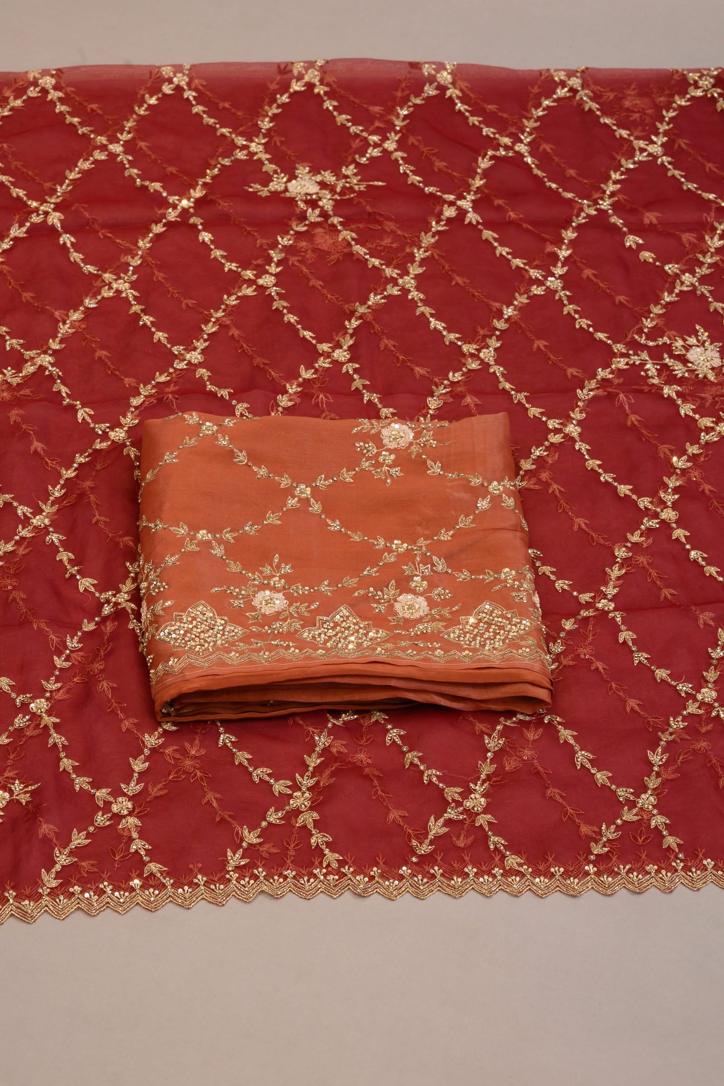 Elegant Rust orange suit  Dupatta with All-Over Zari Jaal