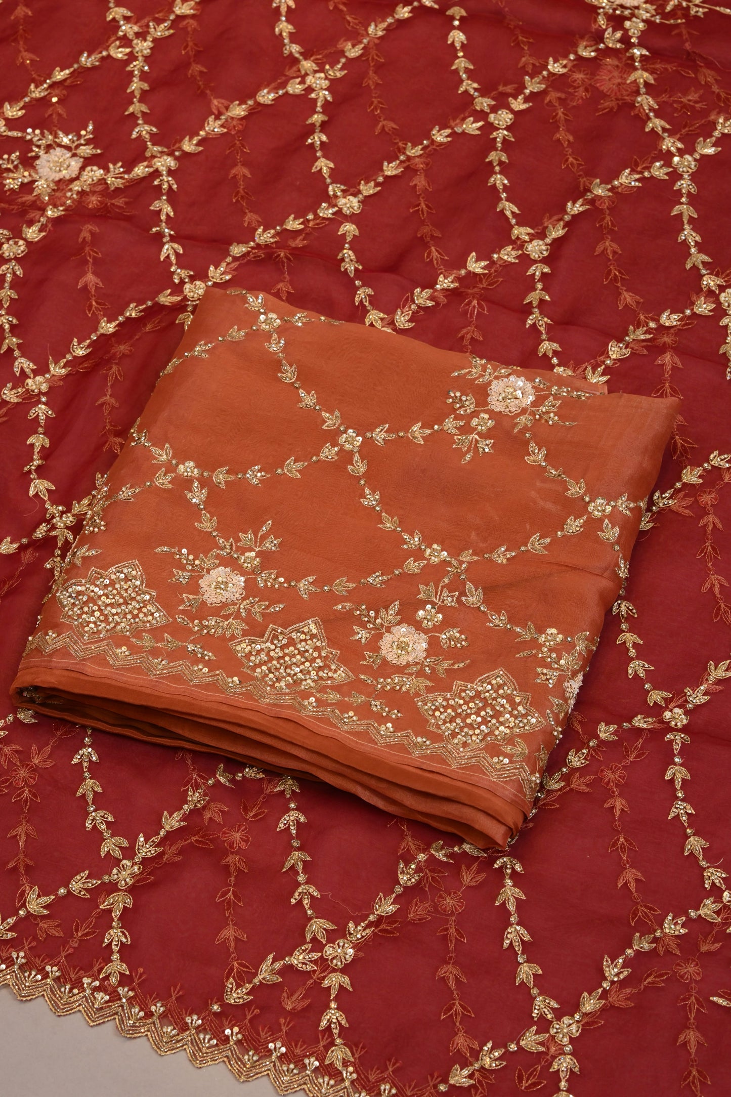 Elegant Rust orange suit  Dupatta with All-Over Zari Jaal