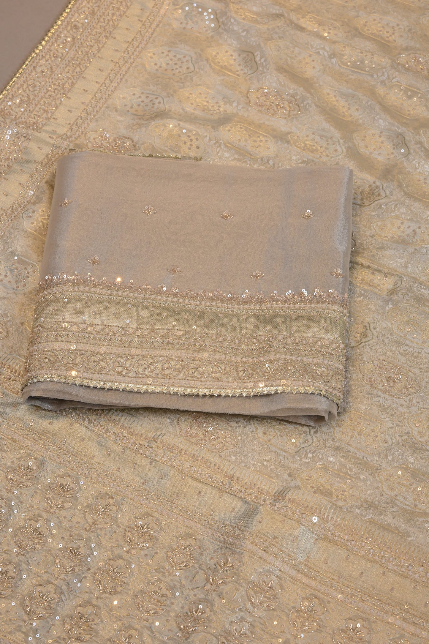 Elegant Cream Organza Dupatta with Intricate Thread & Sequin Work suit