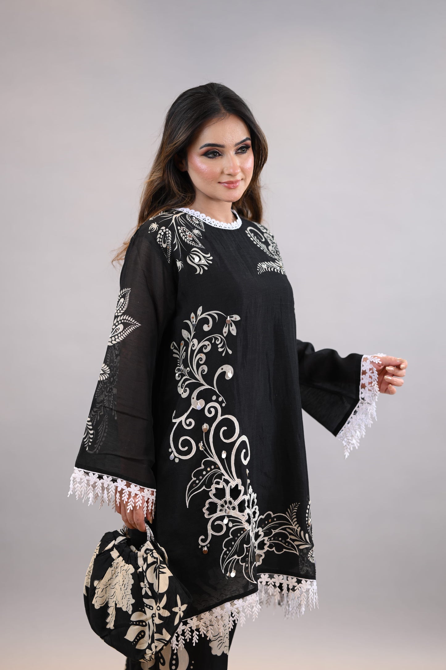 Co-ord set Contemporary Black Printed Kurta with Statement Pants