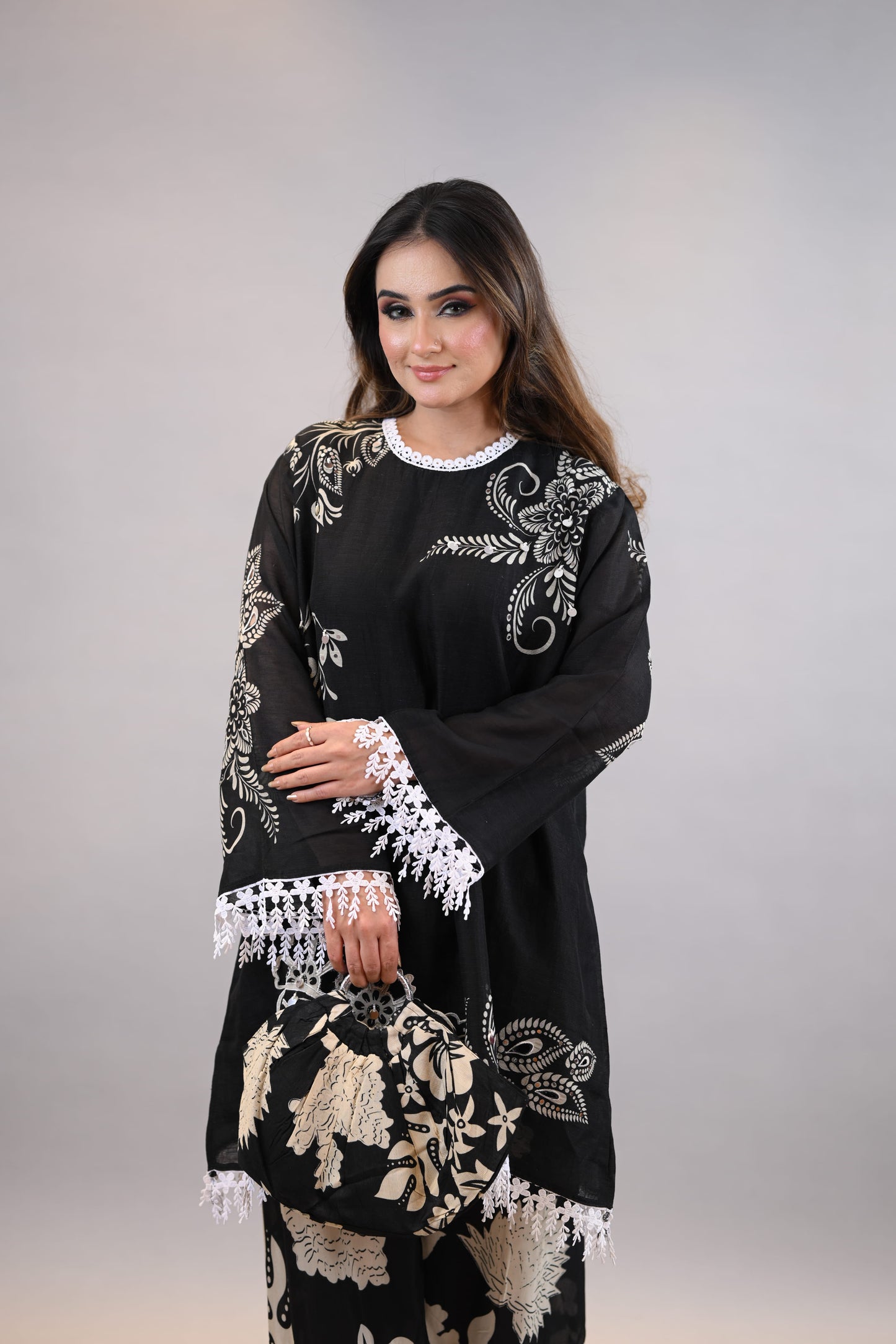 Co-ord set Contemporary Black Printed Kurta with Statement Pants