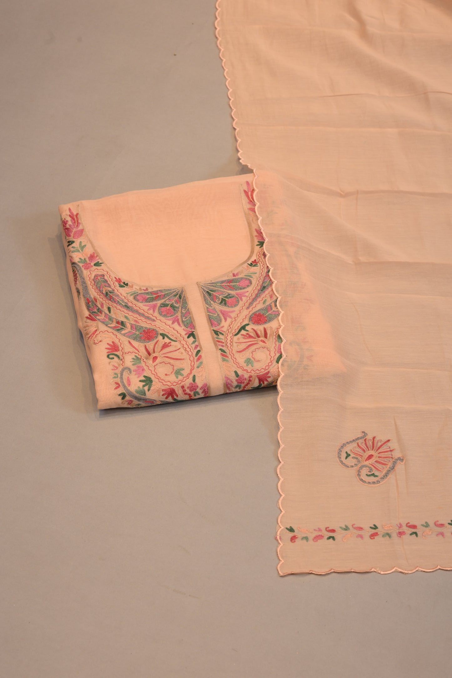 Suit Dupatta Set Pastel Peach Threadwork Designer