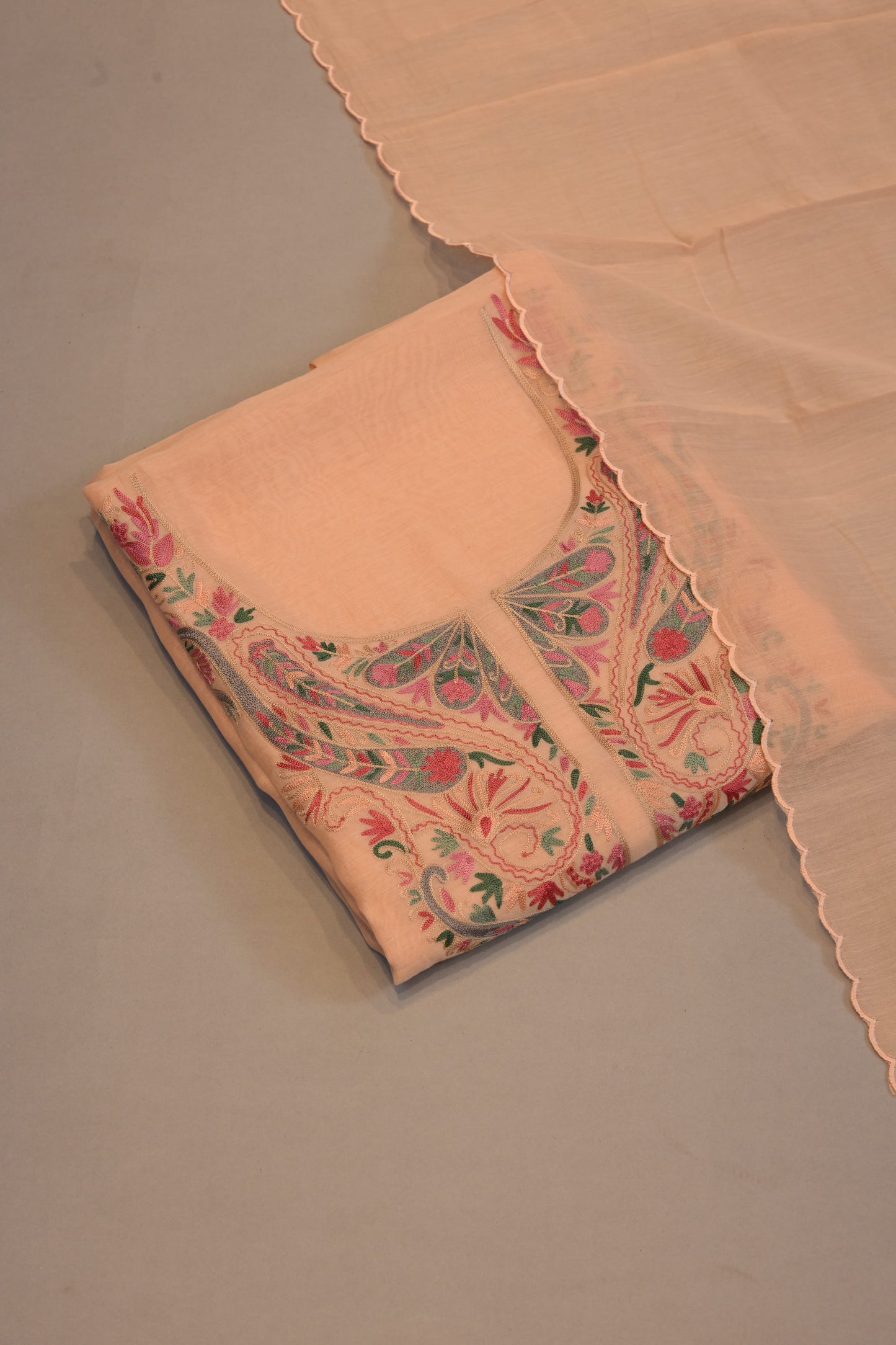 Suit Dupatta Set Pastel Peach Threadwork Designer