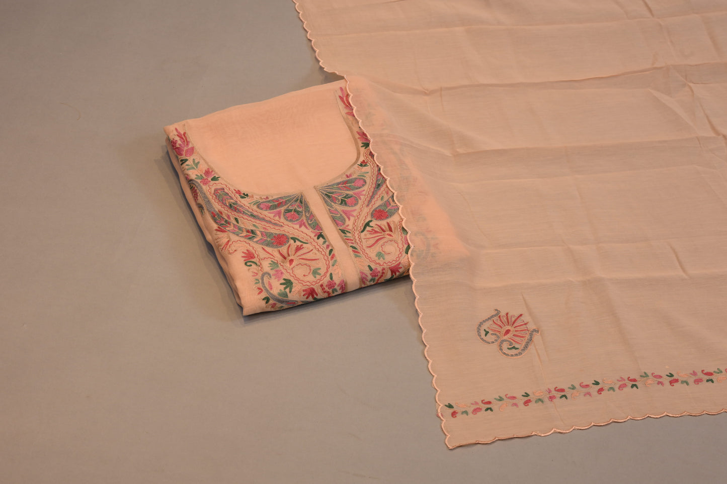 Suit Dupatta Set Pastel Peach Threadwork Designer