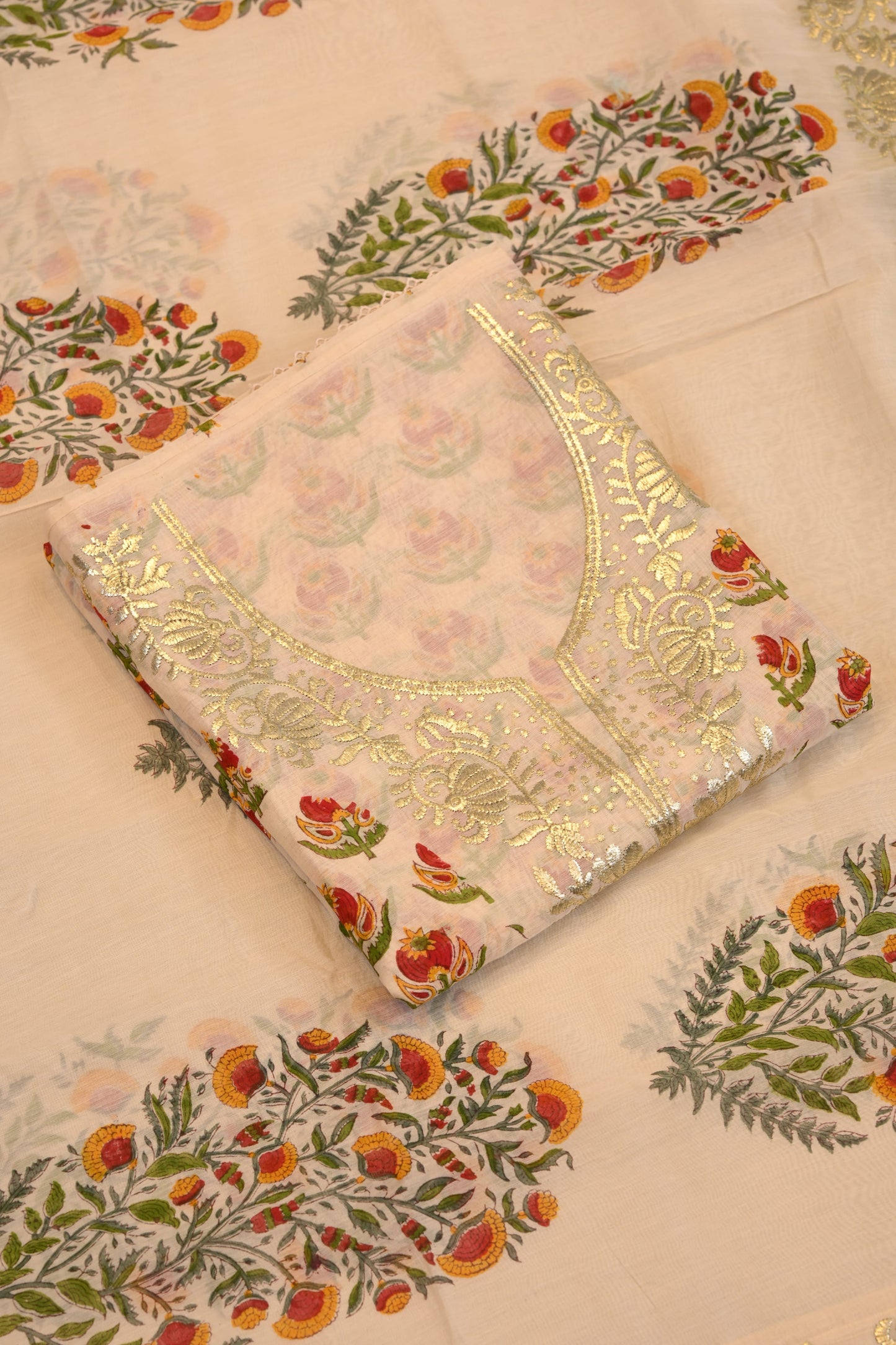 Suit Dupatta Set Cream Floral Printed Elegant Ethnic Wear
