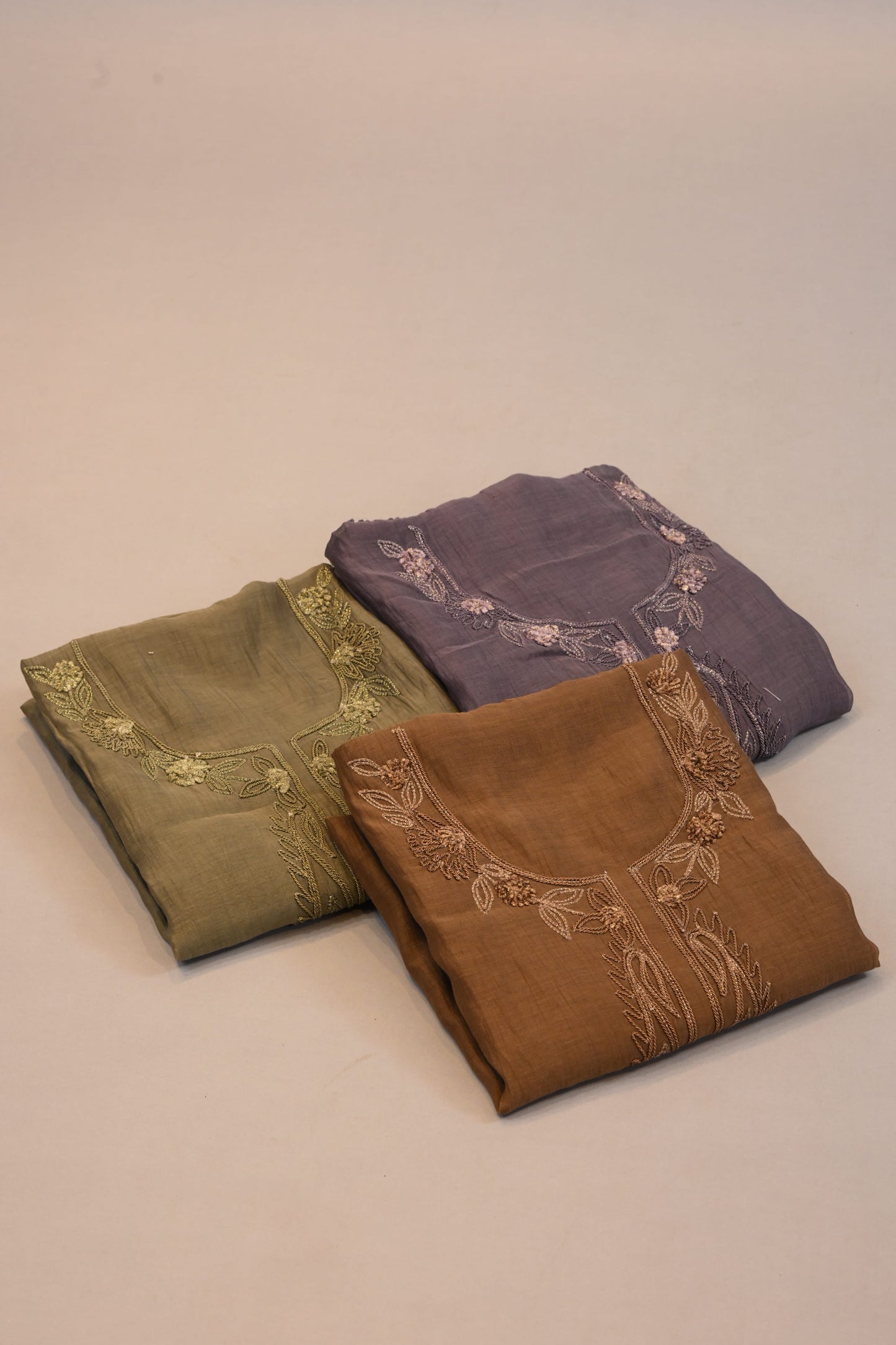 Suit Dupatta Set Olive Green Floral Threadwork Designer