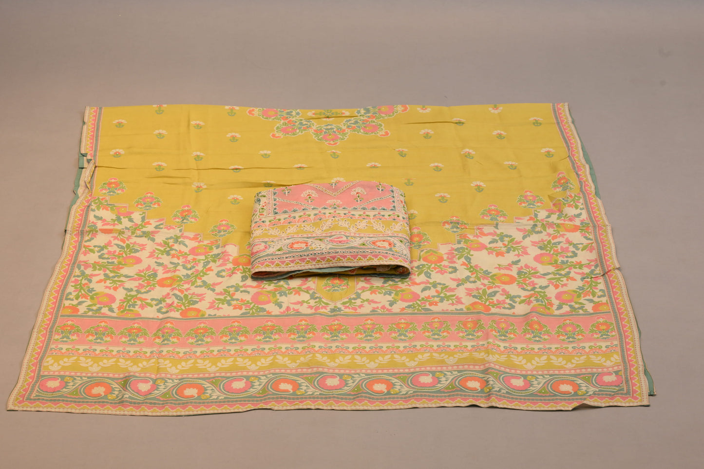 Mustard Yellow suit dupatta  Garden Floral with Ornate Border Detailing