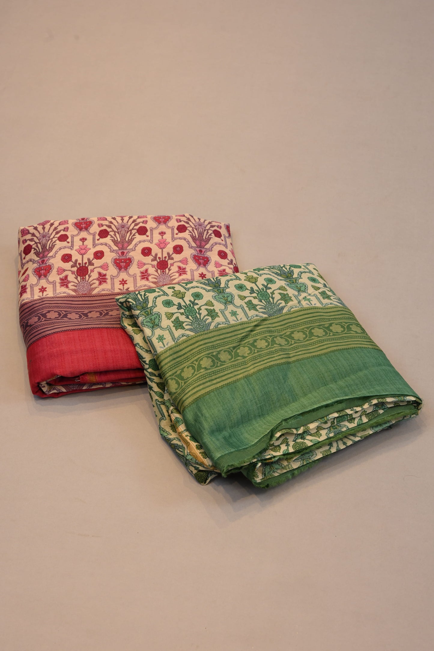 Red & Beige Chevron Print  suit with Floral Border Design dupatta