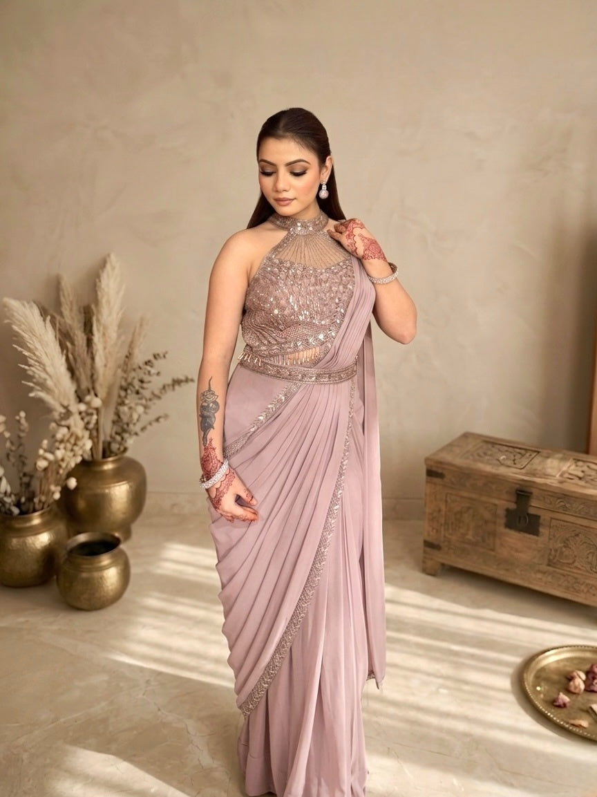Glamorous Mauve Cocktail & Reception Wear Saree