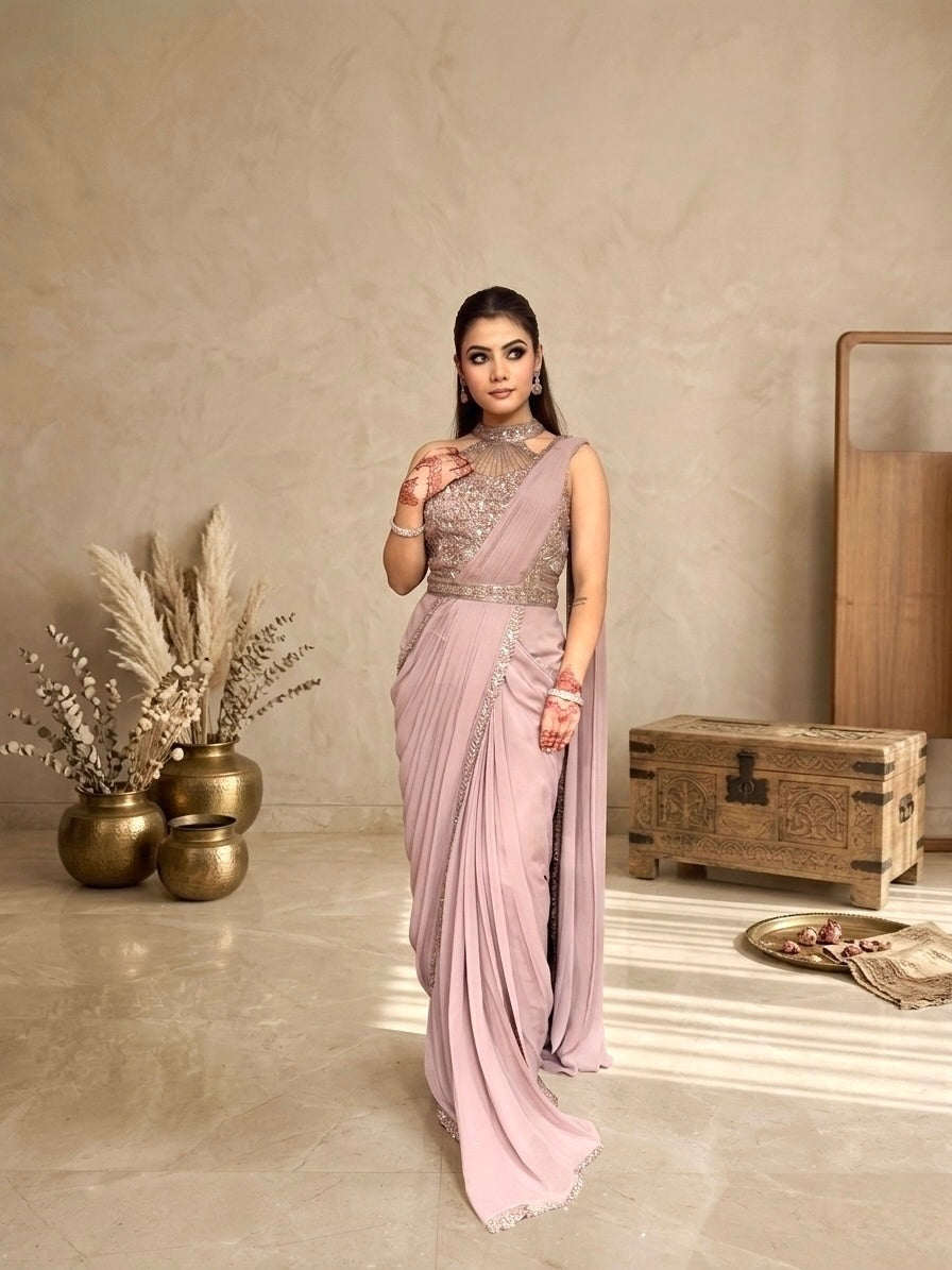 Glamorous Mauve Cocktail & Reception Wear Saree