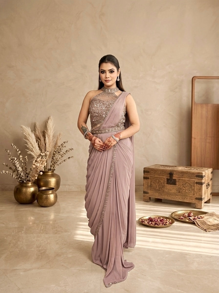 Glamorous Mauve Cocktail & Reception Wear Saree
