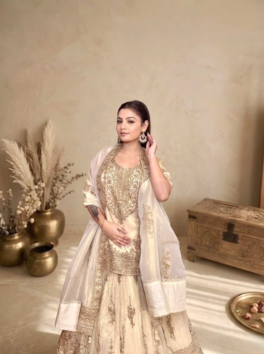 Ethnic Lehenga Set in Ivory Featuring Royal Embroidered Motifs