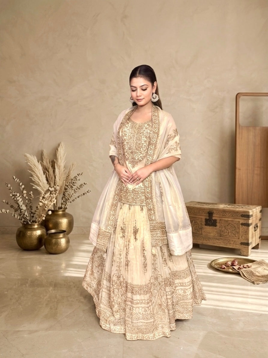 Ethnic Lehenga Set in Ivory Featuring Royal Embroidered Motifs