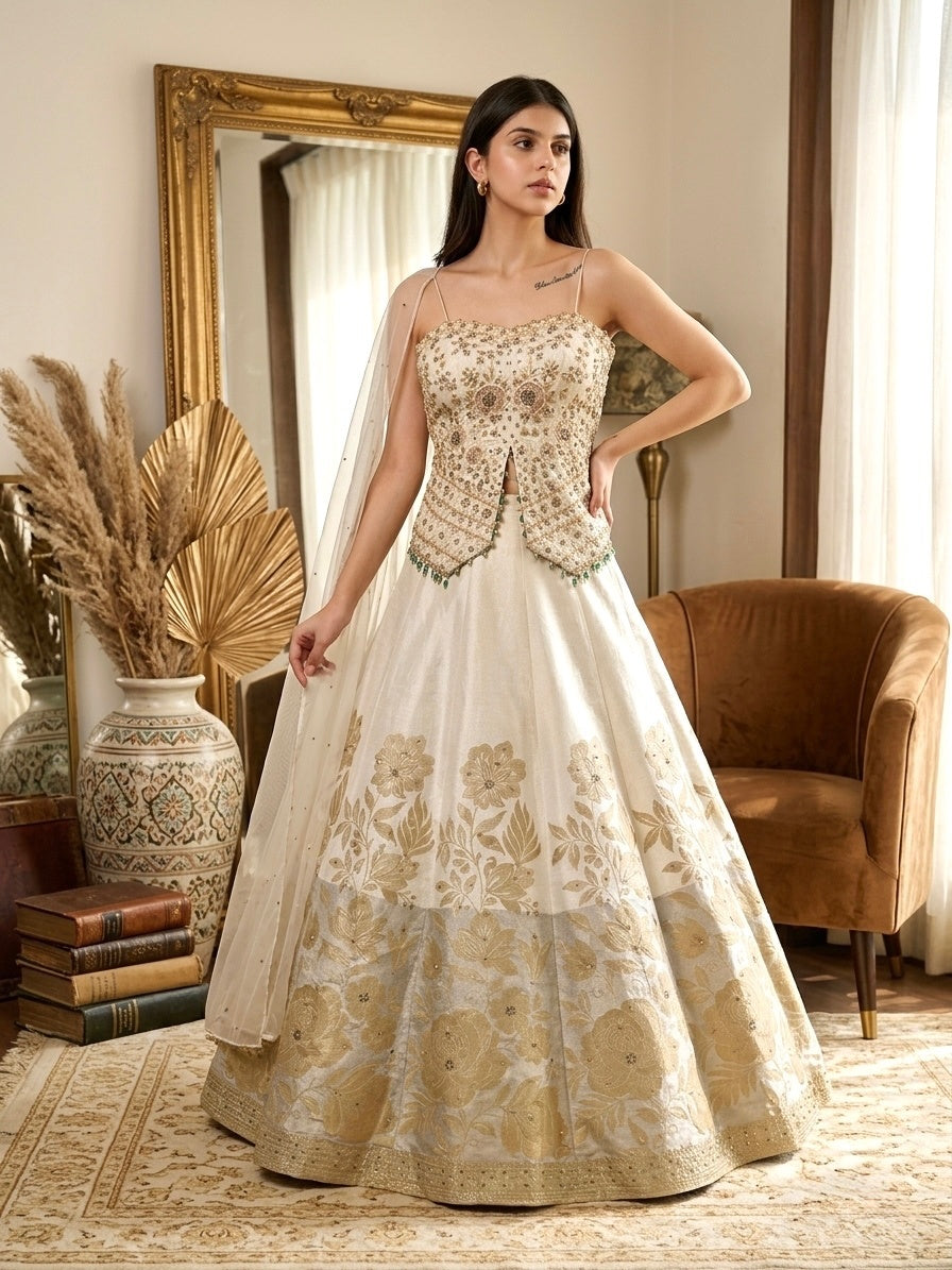 Floral Zari Embroidered Occasion Wear Lehenga set
